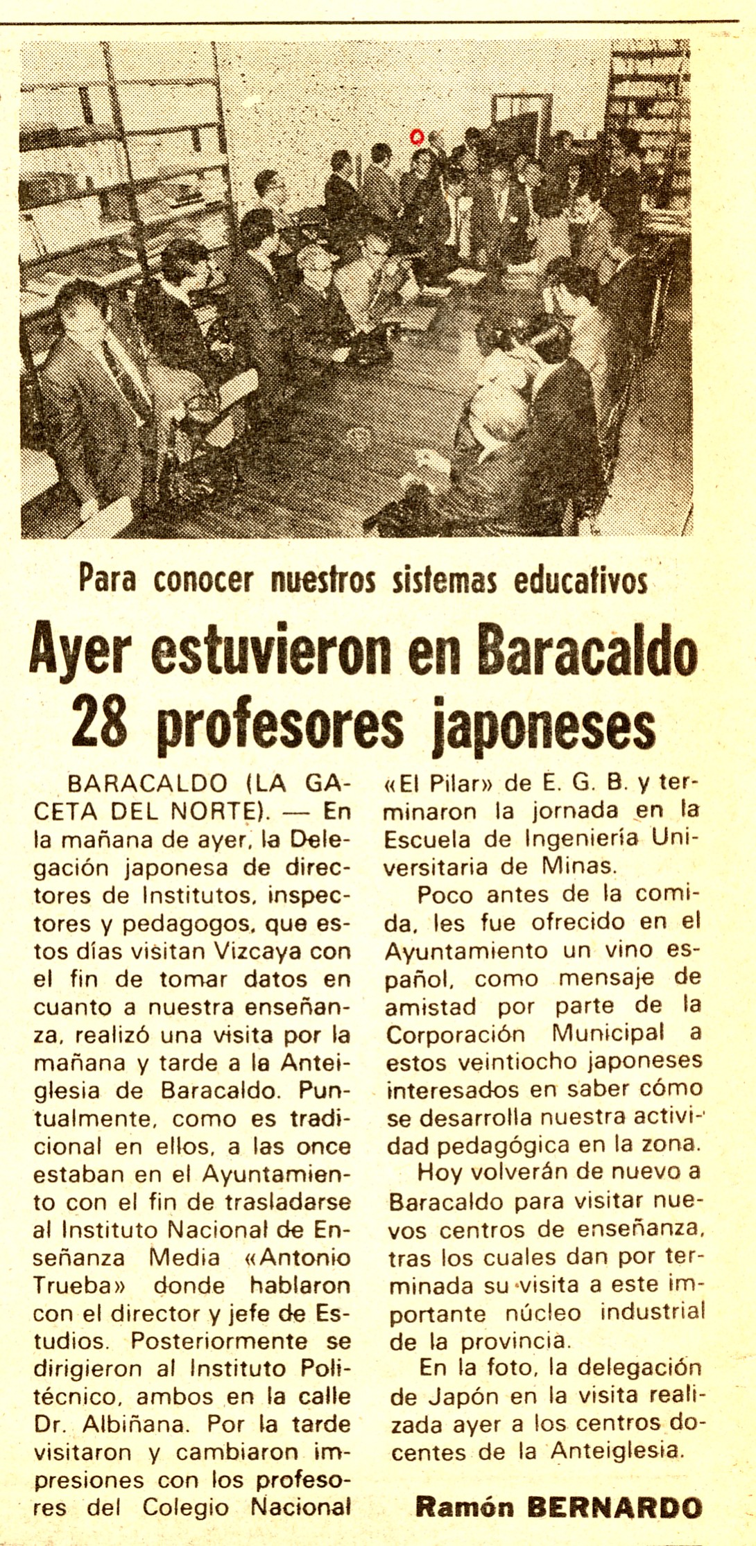 スペイン・ビルバオ市教育委員会訪問　‘La Gaceta del Norte’紙1979年11月29日付